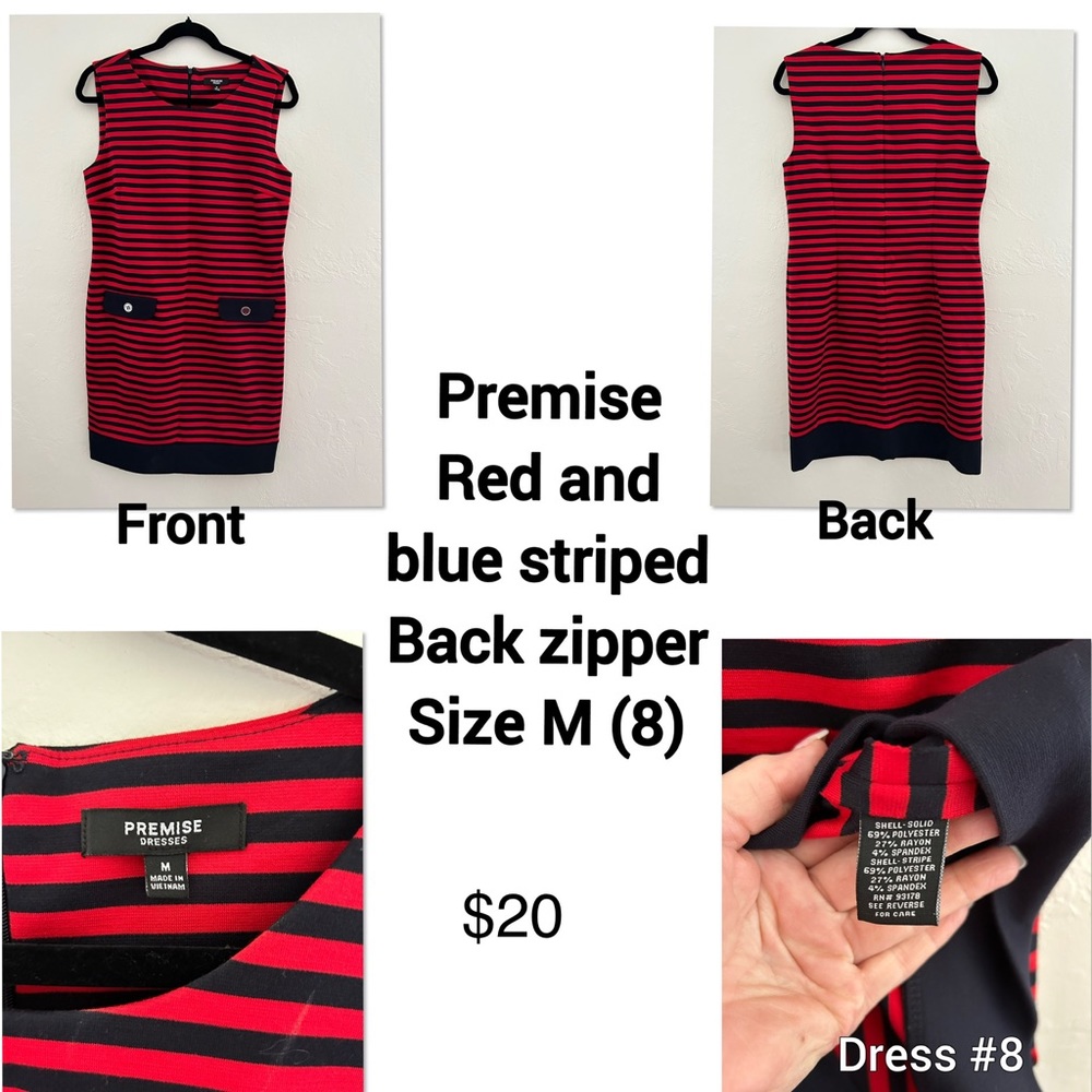 Premise, red and blue striped, sleeveless, size 8, back zipper